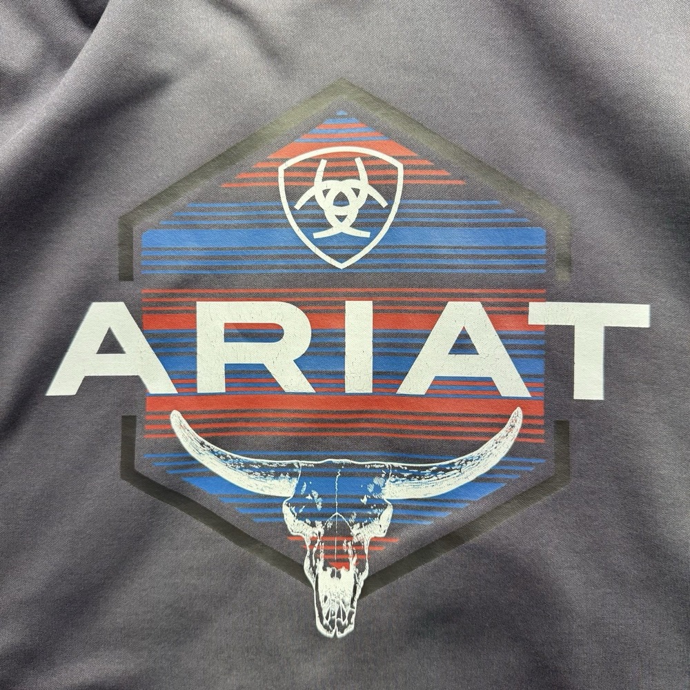 Ariat Men's Pullover‎ TEK Hoodie Sweatshirt Size S  Gray Longhorn Skull Fleece